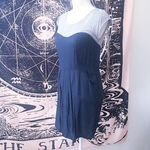 Navy blue and grey jersey illusion mini dress